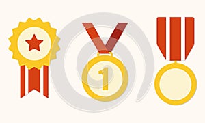 Medals, awards and trophy icon set isolated on white background. Colorful vector illustration.